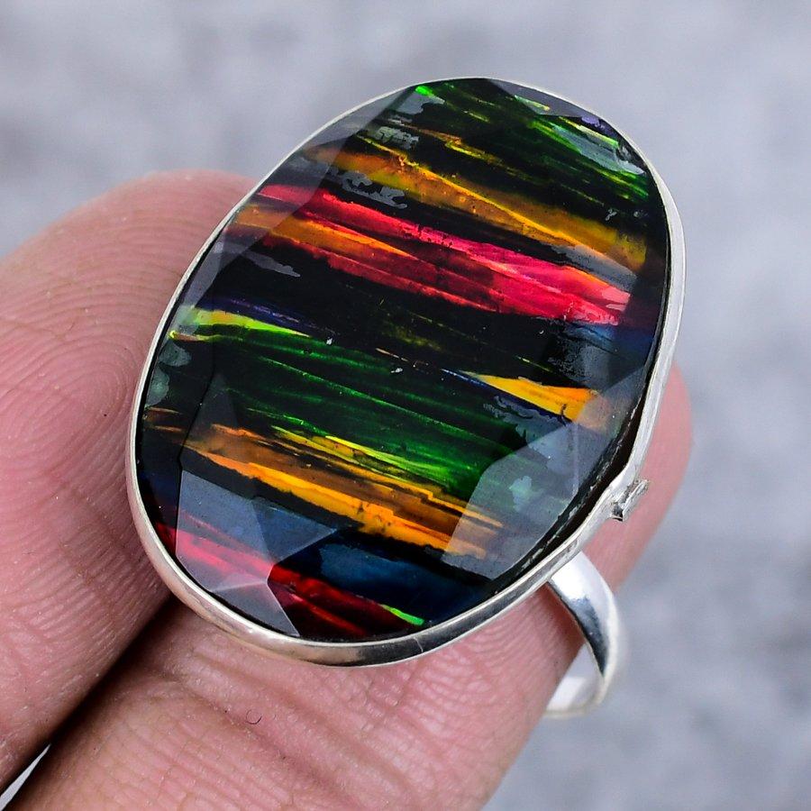 Sticlă Dicroică Lucrat Manual Argint Sterling 925 Bijuterii Inel Mărimea 8.5 L7d33