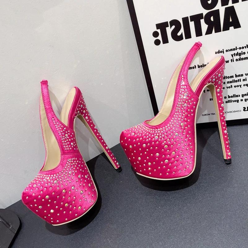 Eilyken Sexy Slingbacks talons hauts extrêmes plate-forme femme pompes concepteur soie cristal bout rond fête strip-teaseuse chaussures