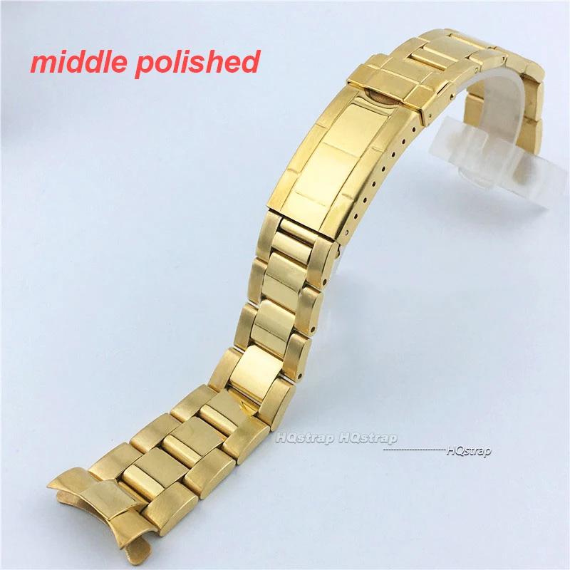 20mm Stainless Steel Watch Strap for Rolex Submariner Daytona Diving Buckle Bracelet Solid Metal Silver Gold Watchband Arc End