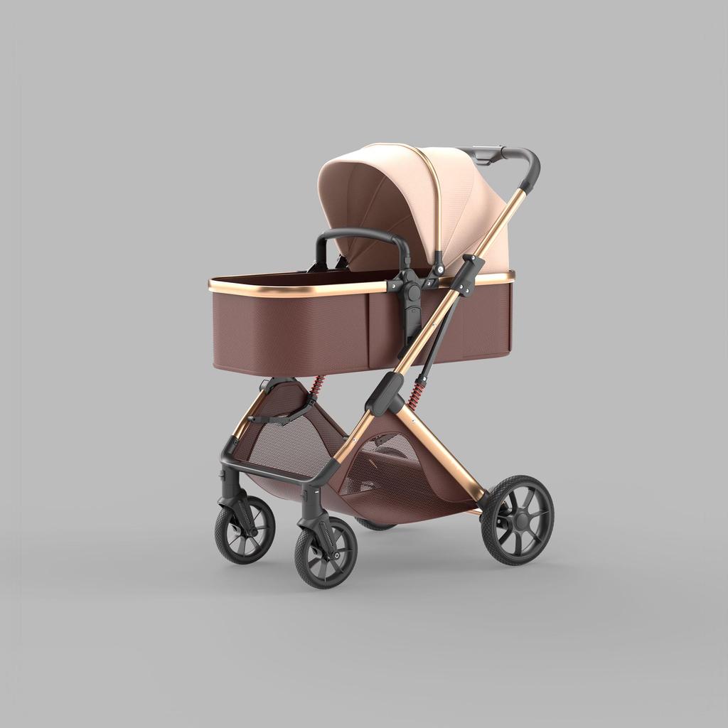Two-Way High-View Lightweight Baby Stroller: Sit or Recline, One-Button Foldable.