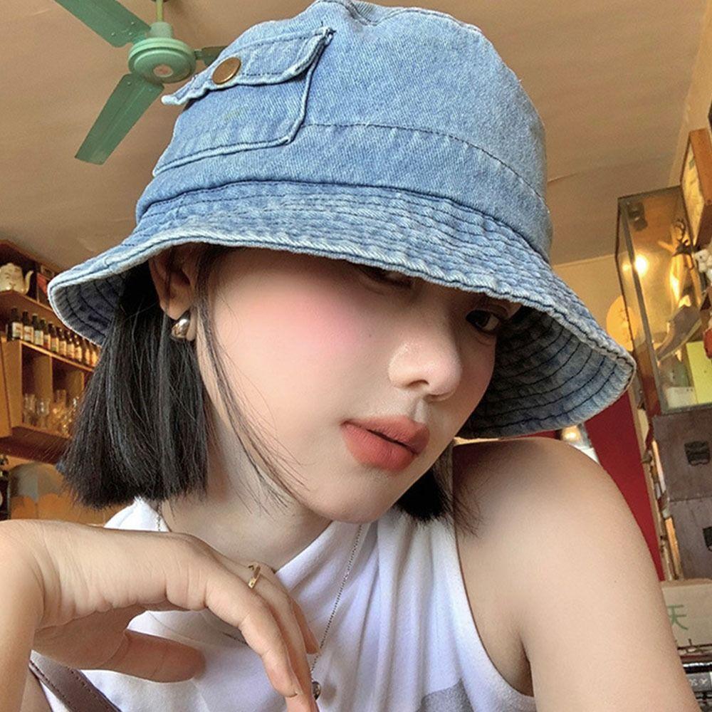 

Vintage Denim Bucket Hat Travel Fisherman Cap Fashion Pocket Sun Hats Unisex синій