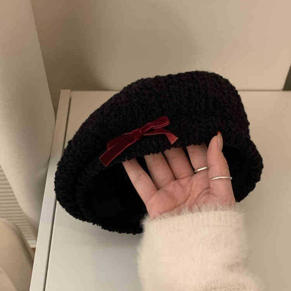 Bow Women Plush Beret Adjustable Newsboy Cap Retro Summer Tourism Beret  Autumn and Winter