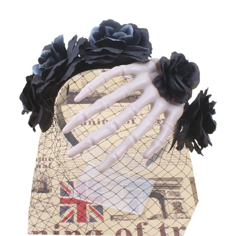 

Adult Children Goth Skeleton Rose Shape Headband Color Matching Hair Hoop Live Broadcast Christmas Party Headpiece 1