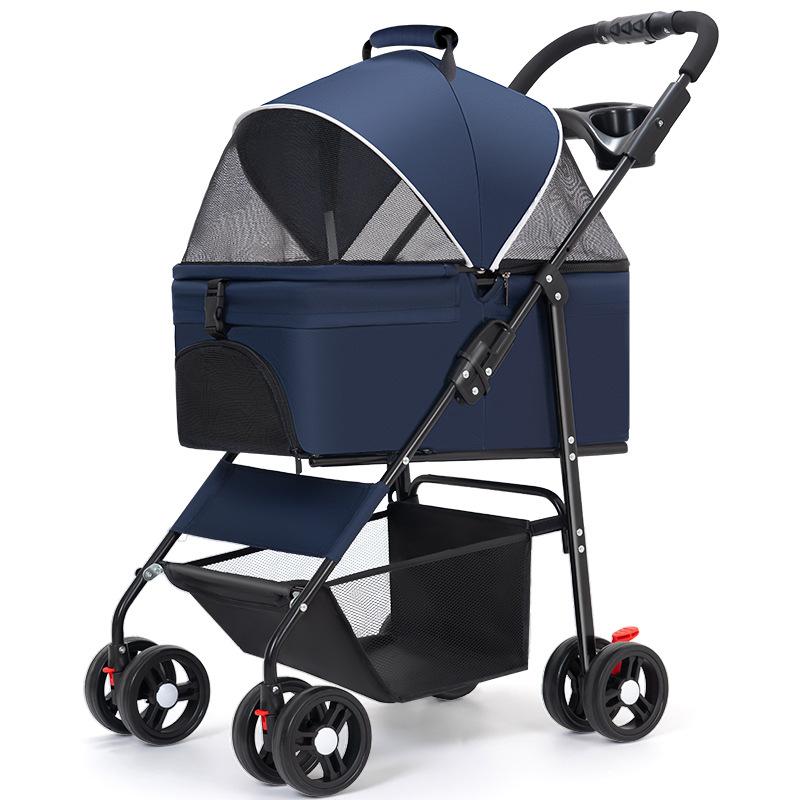 Metal Pet Stroller Lightweight Foldable Detachable Travel Cart for Small Medium Dogs Cats Outdoor Walking Stroller