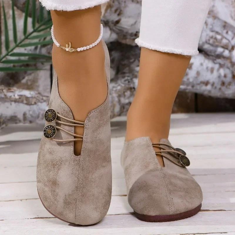 2025 New Women's Flat Shoes Casual Solid Color Round Toe Shallow Mouth Buckle Versatile Single Shoes for Women Zapatos