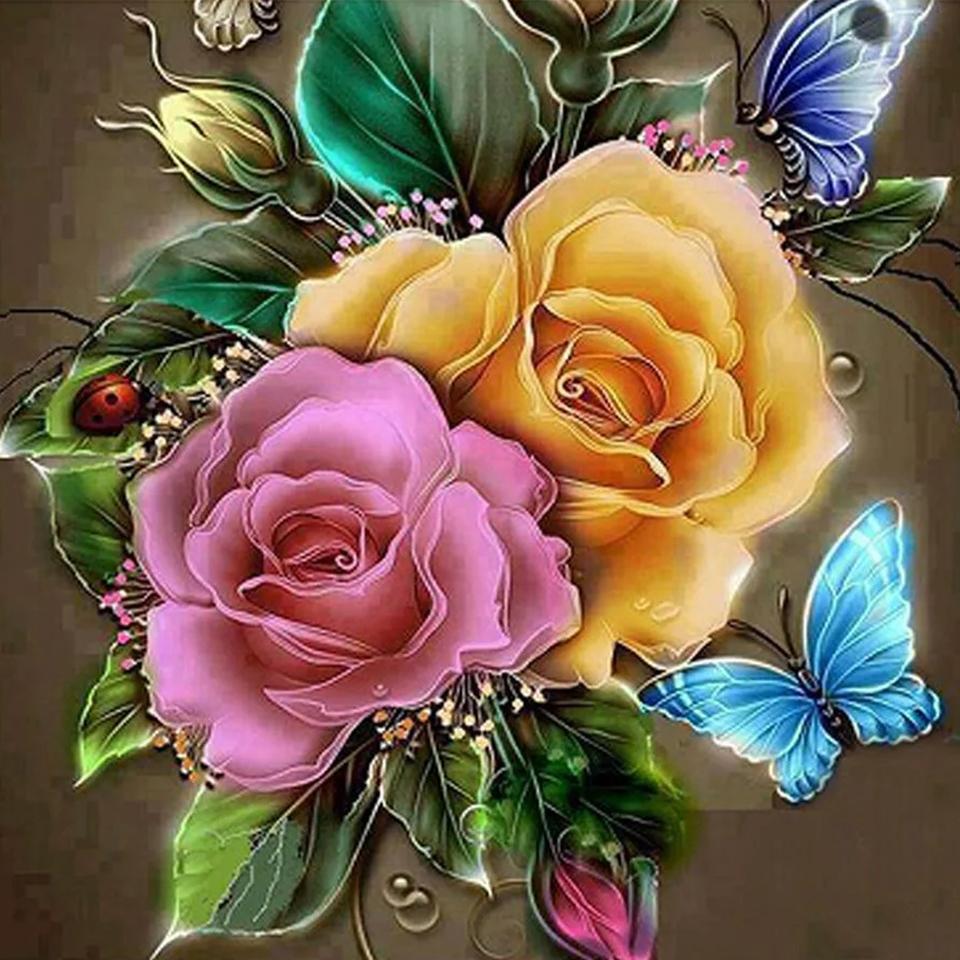 Colorful Diamond 5DDIY Painting Embroidery Animal Flower Picture Rose Mosaic Butterfly Cross Embroidery Wall Home Decoration