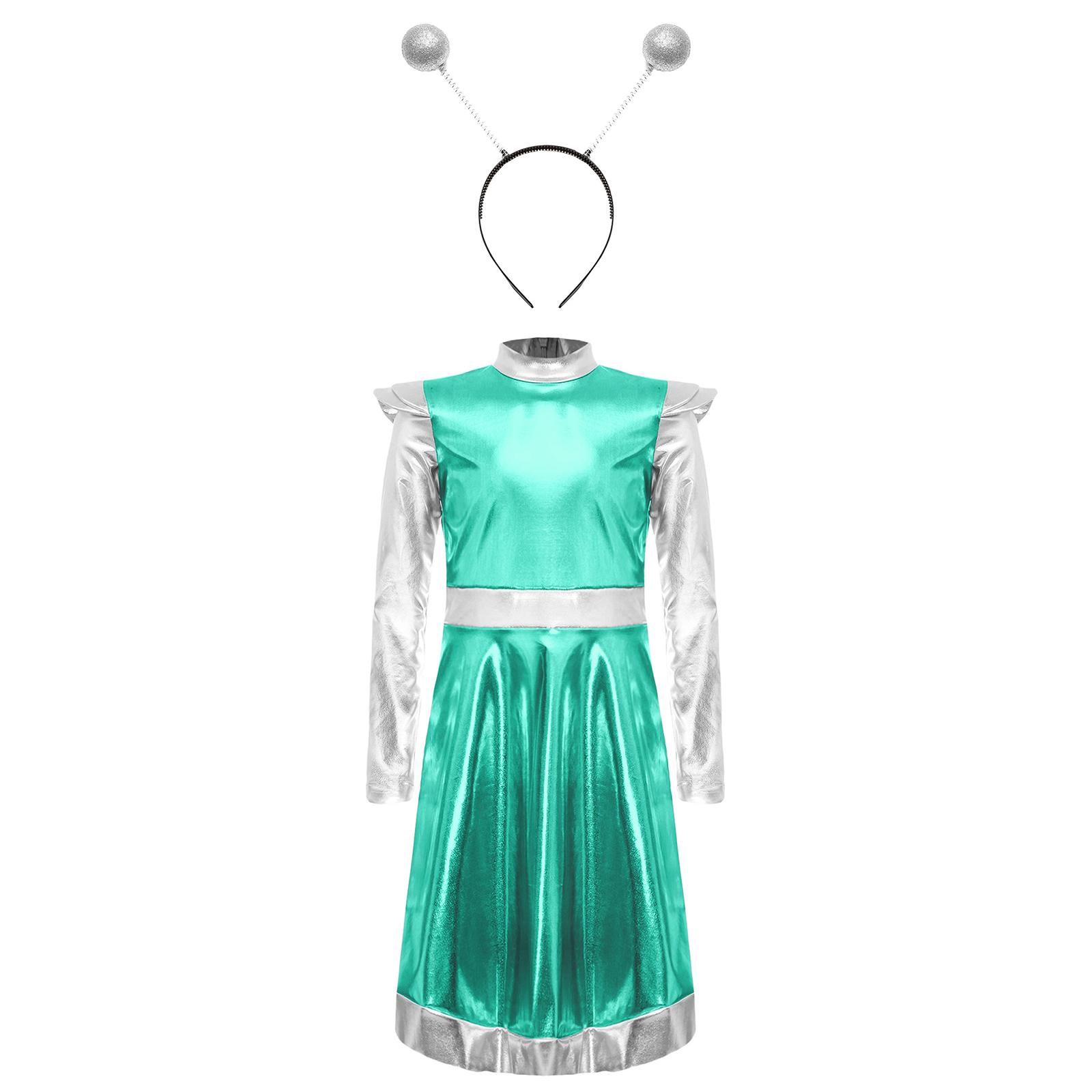

Girls Space Alien Costume Set 2 Pieces Outer Space Dress Alien Hair Hoop Cosplay Performance 7-8 Years