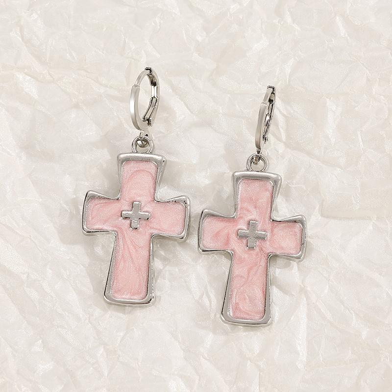 Vintage Gothic Black Heart Shaped Kitten Inlaid With Pink Zircon Earrings Creative Cool Cross Heart Shaped Sweet Jewelry Gift