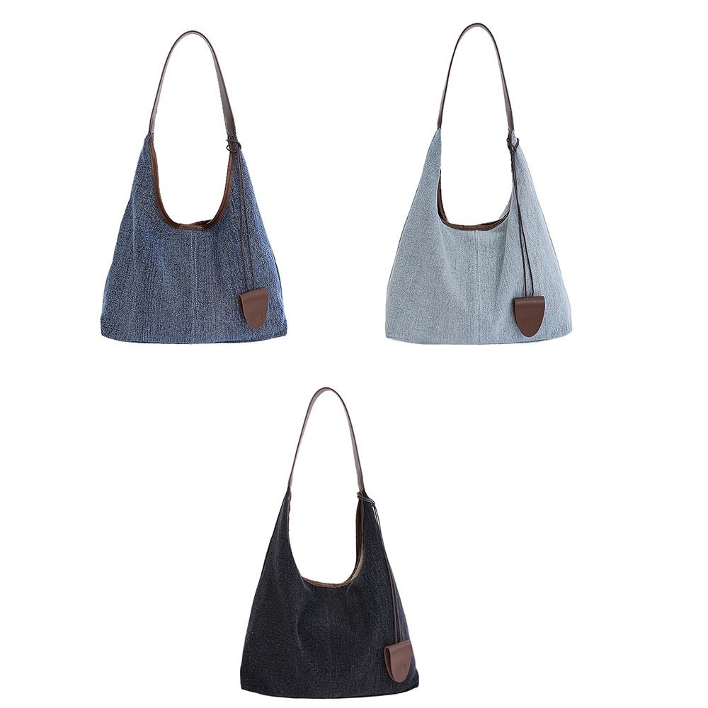 Harajuku Denim Tote Bag Korean Style Commuting Underarm Bag Leisure Canvas Shoulder Bag  Lady