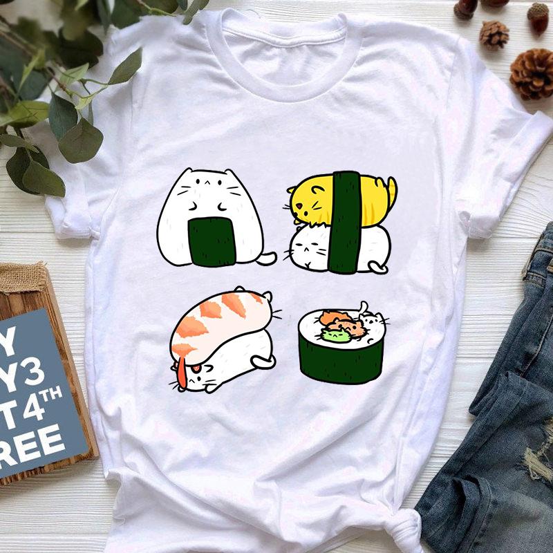 

Fashion Funny Sushi Japan T Shirt Women Aesthetic Cute Cool Vintage T-Shirt Streetwear Harajuku Camisetas Anime Tshirt Female XXXL білий
