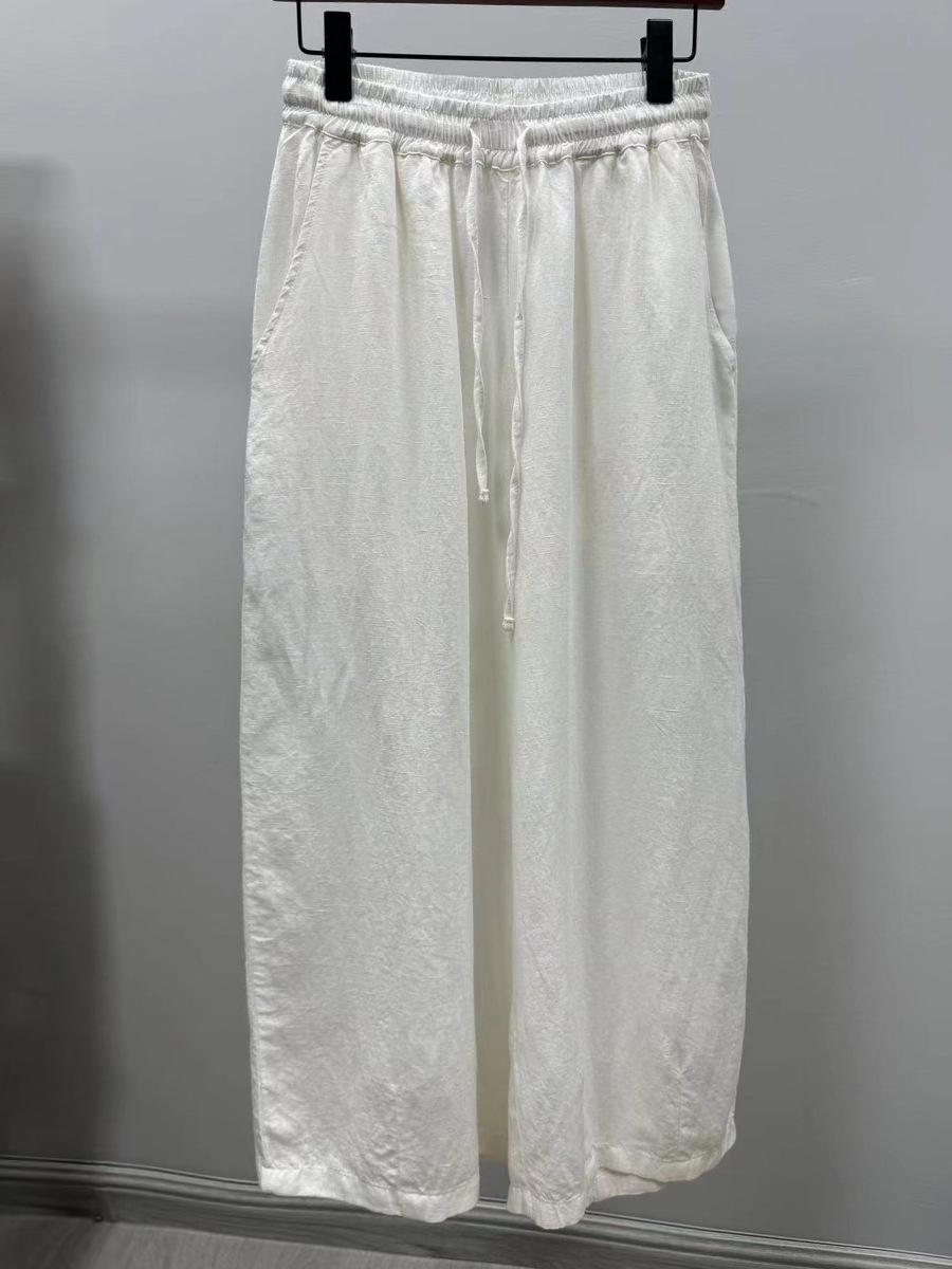 Spring Literary Linen Balloon Wide-Leg Pants - Women s Washed Cotton Nine-Point Loose Fit One Size