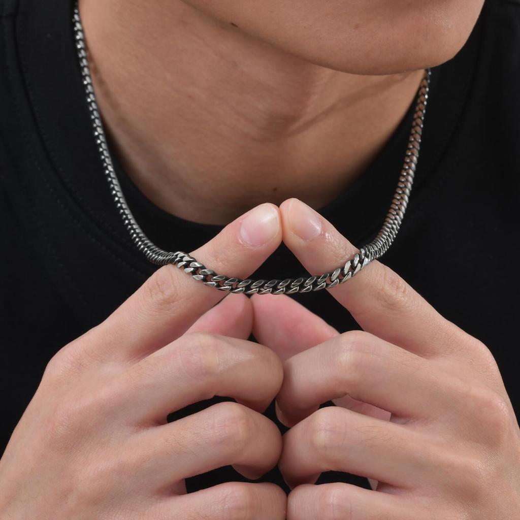 Retro Cuban Chain Necklace for Men Boys,Vintage Stainless Steel Miami Curb Collars,Rock Punk Antique Zircon Gifts