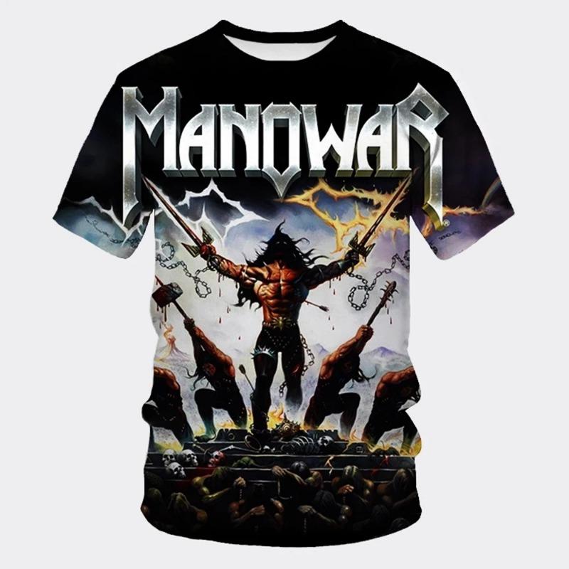 MANOWAR Rock Hip-hop Band 3D Print Sports Quick-dry Breathable Men T-shirt Street Casual Fashion Short-sleeve Clothing Summer