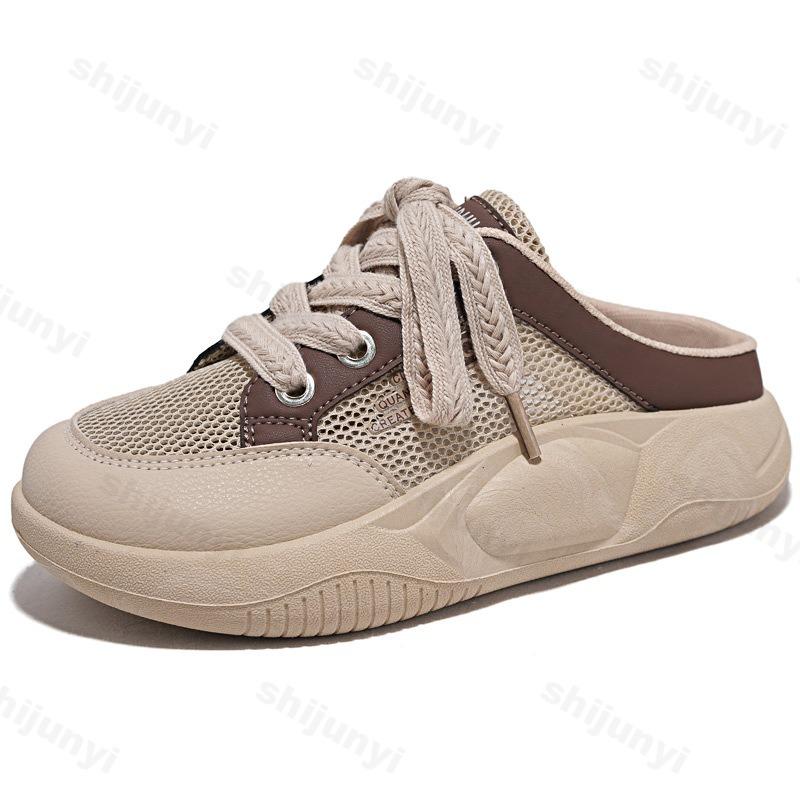 Fashion Women Slippers 2025 Summer Platform New Fashion Mesh Breath Vulcanized Shoes Comfortable Non Slip Half Slippers Zapatos De Mujer