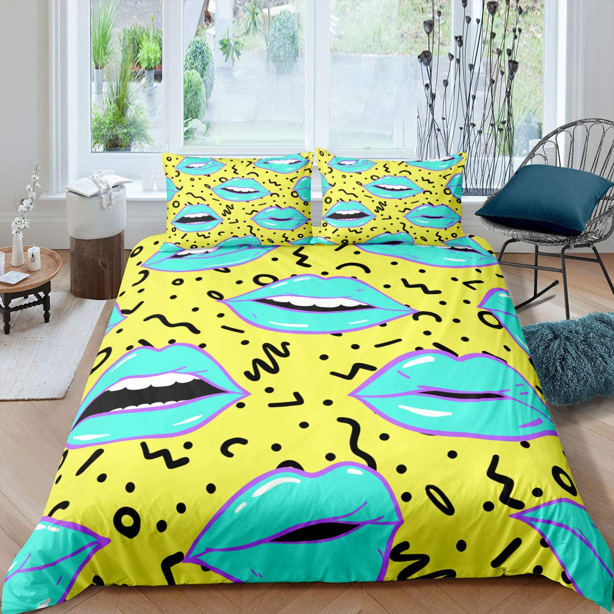 

Пододеяльник с изображением губ, розовый и серый, с рисунком поцелуя губ, сексуальный комплект постельного белья размера «king size» для женщин, девушек, влюбленных EU single(135x200cm)