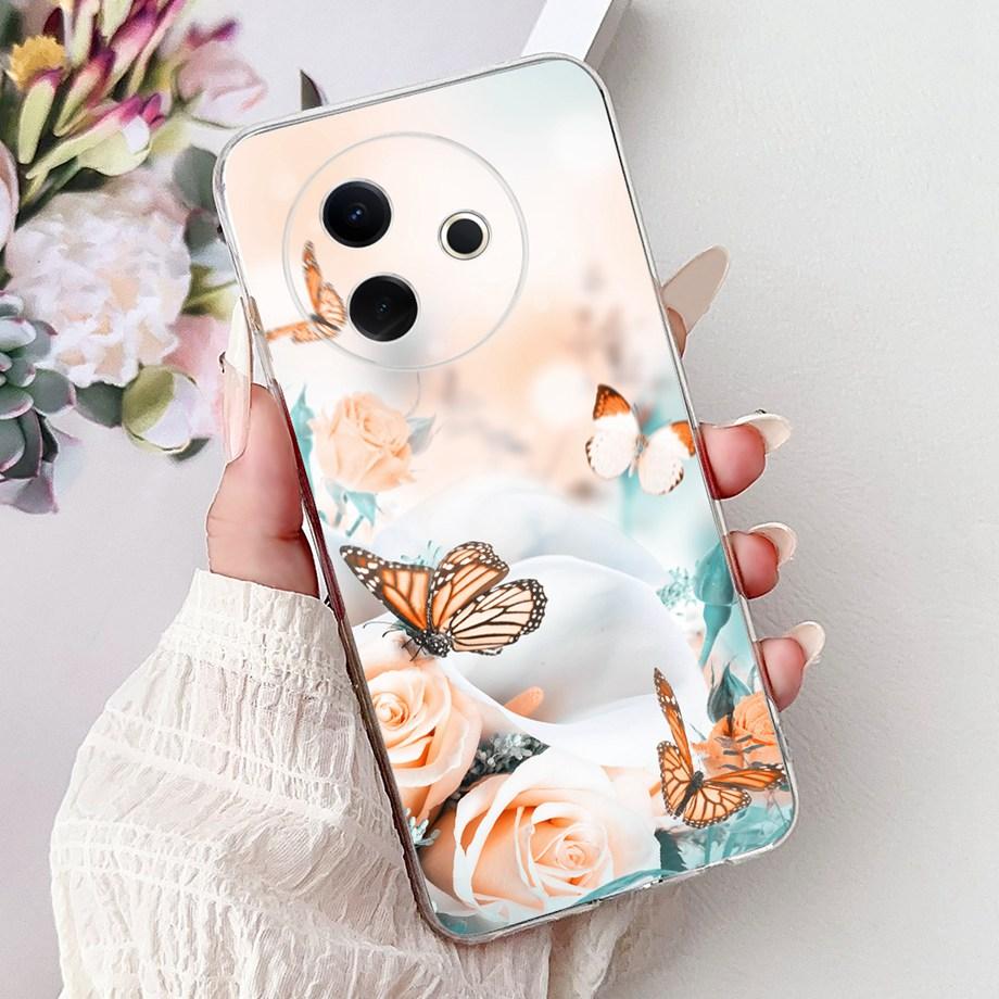 For Vivo Y39 5G Y300i 5G / Vivo V2436 V2444A Back Cover Girly Fashion Flower Butterfly Painting Case Soft Clear Silicone Funda