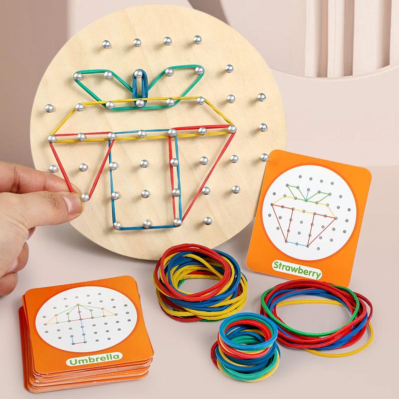 Montessori Kids DIY Puzzle Creative Toy Geometry Graphics Rubber Nail Boards with Cards Math Educational Toys for Children