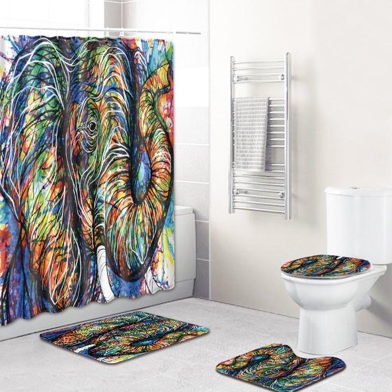 Colored Animals Elephant Lion Horse Bathroom Non-Slip Floor Mat Shower Curtain Carpet Personality Cool
