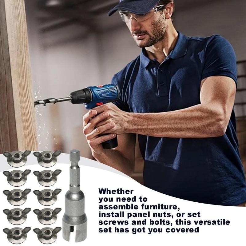 Wing Nut Kit 1/4-Inch Steel Ergonomic Hardware Bolts Driver Hardware Nuts For Home Automotive Furniture Adults Mens Dads Repair