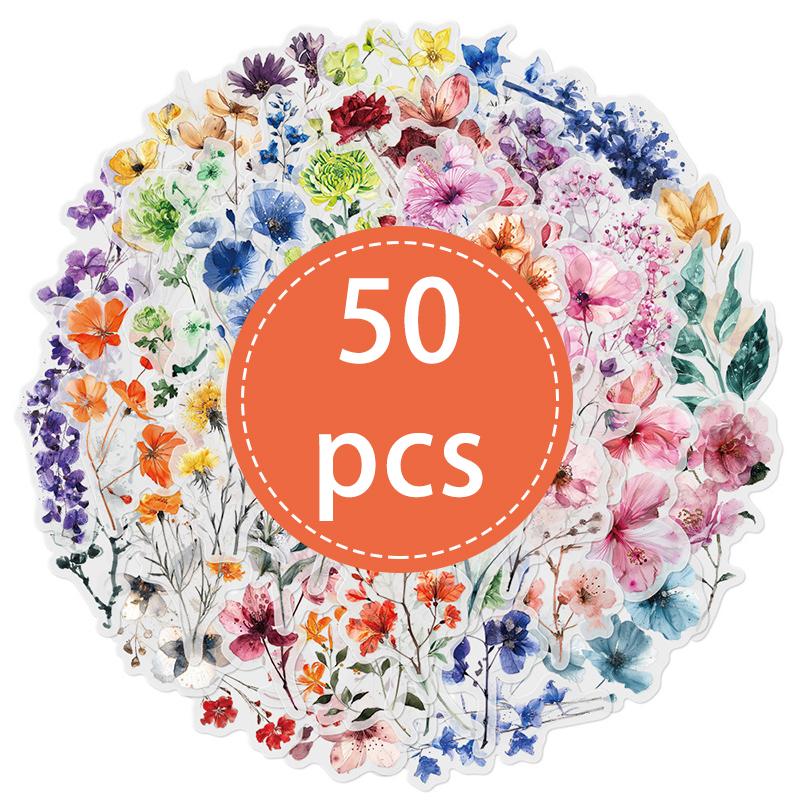 

50Pcs Transparent Flower Stickers Vintage Natural Floral Plant Decorative Decals for Scrapbook Supplies Journaling Supplies DIY