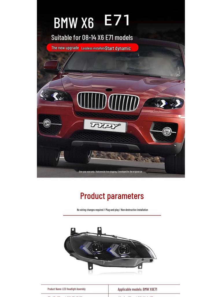 Compatible LED Headlight Assembly with Daytime Running Lights & Turn Signals for 2008-2014 BMW X6 (E71 Model)