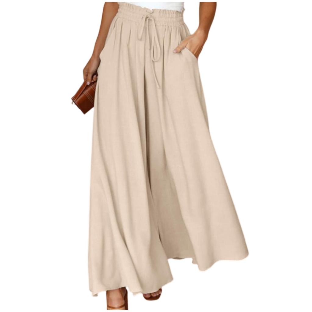 Women's Casual Fashion Elastic Waistband Wide Leg High Waist Long Skirt Pants