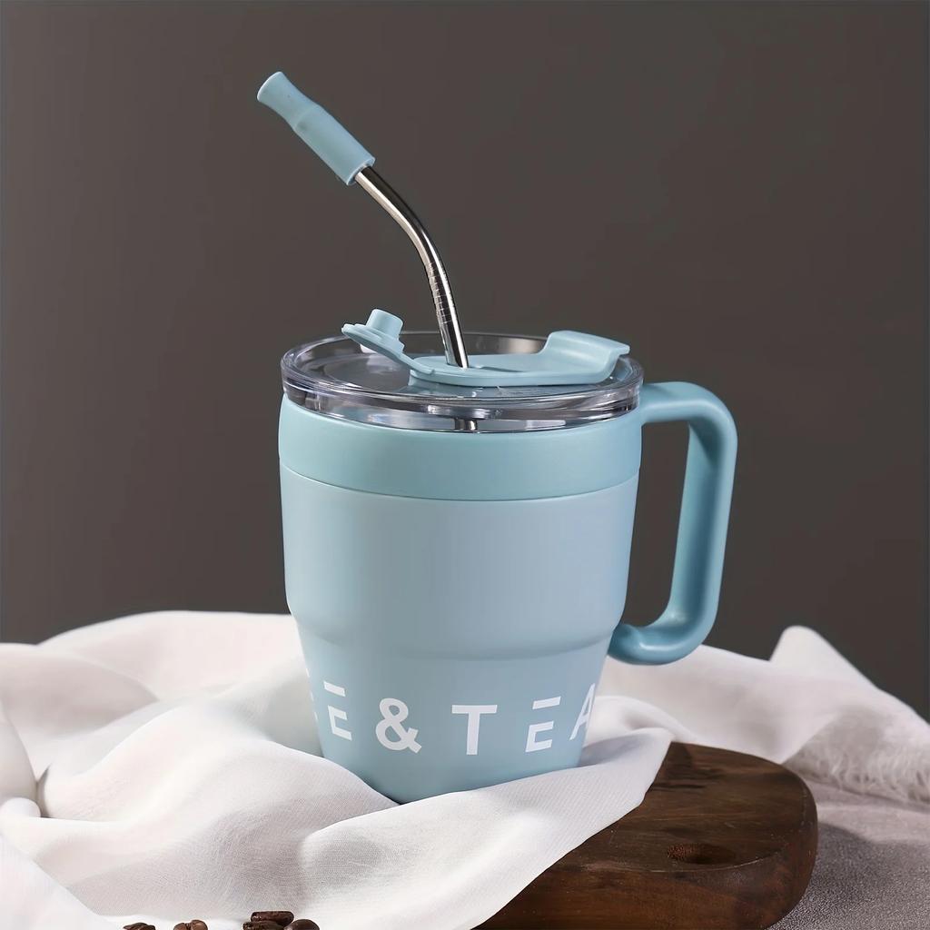 480ml Kaffeetasse Edelstahl Isolierbecher Kalte Heiße Getränke Wasser Tee Milch Büro Externer Strohdeckel Tragbarer Wasserbecher