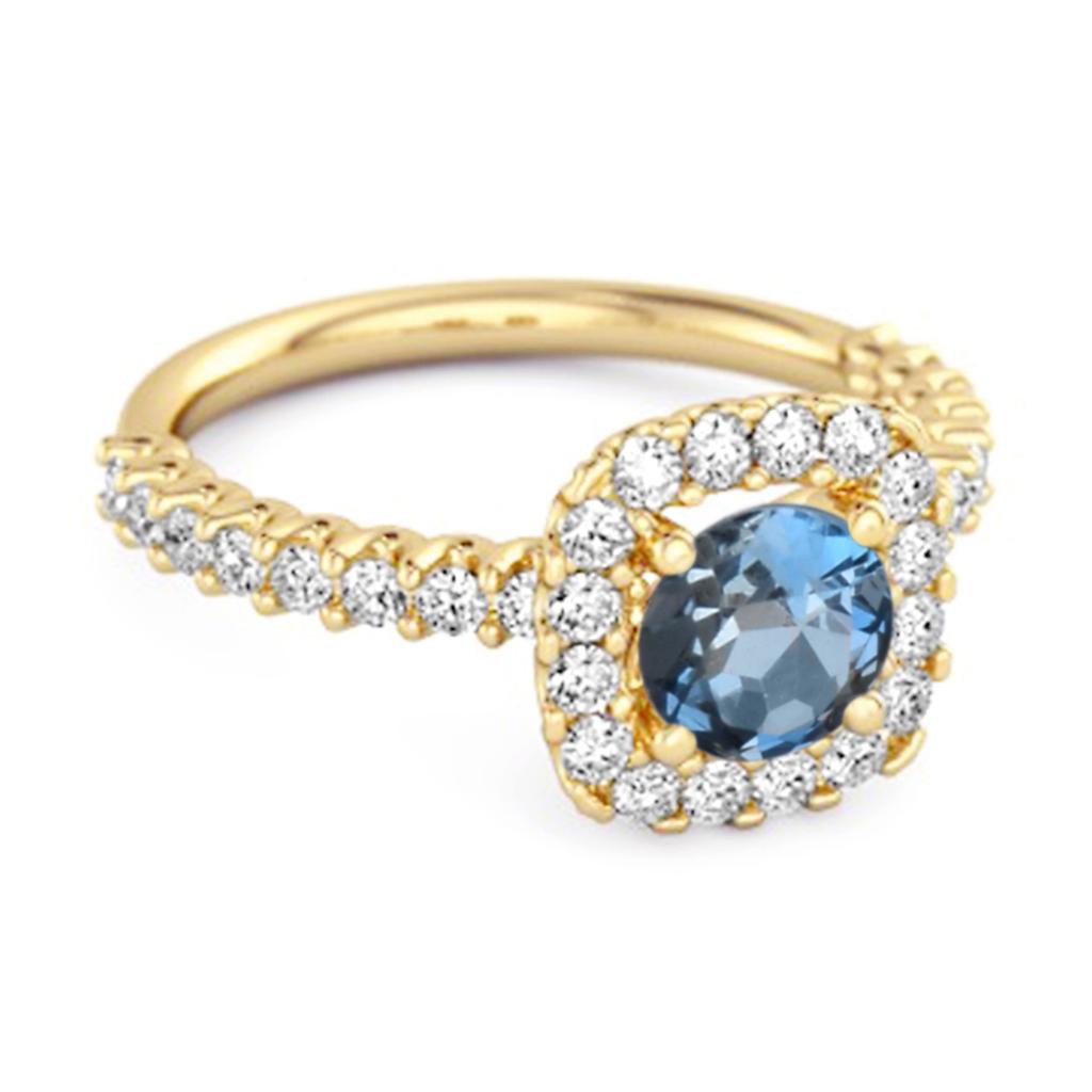 London Blue Topaz Round Cushion Halo Ring - 925 Sterling Silver Gold Vermeil