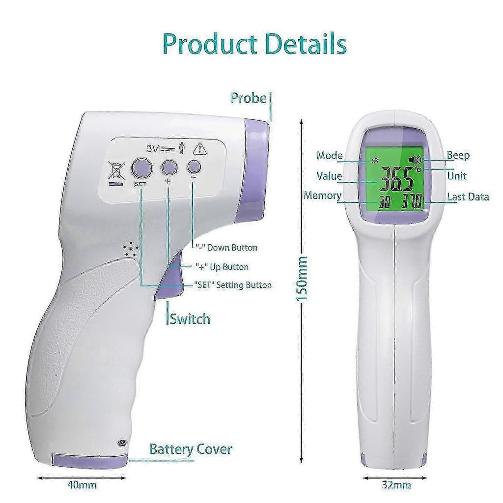 Digital Forehead Thermometer Non-contact Infrared Temperature Measurement With Color Backlight For Kids Children And Adults