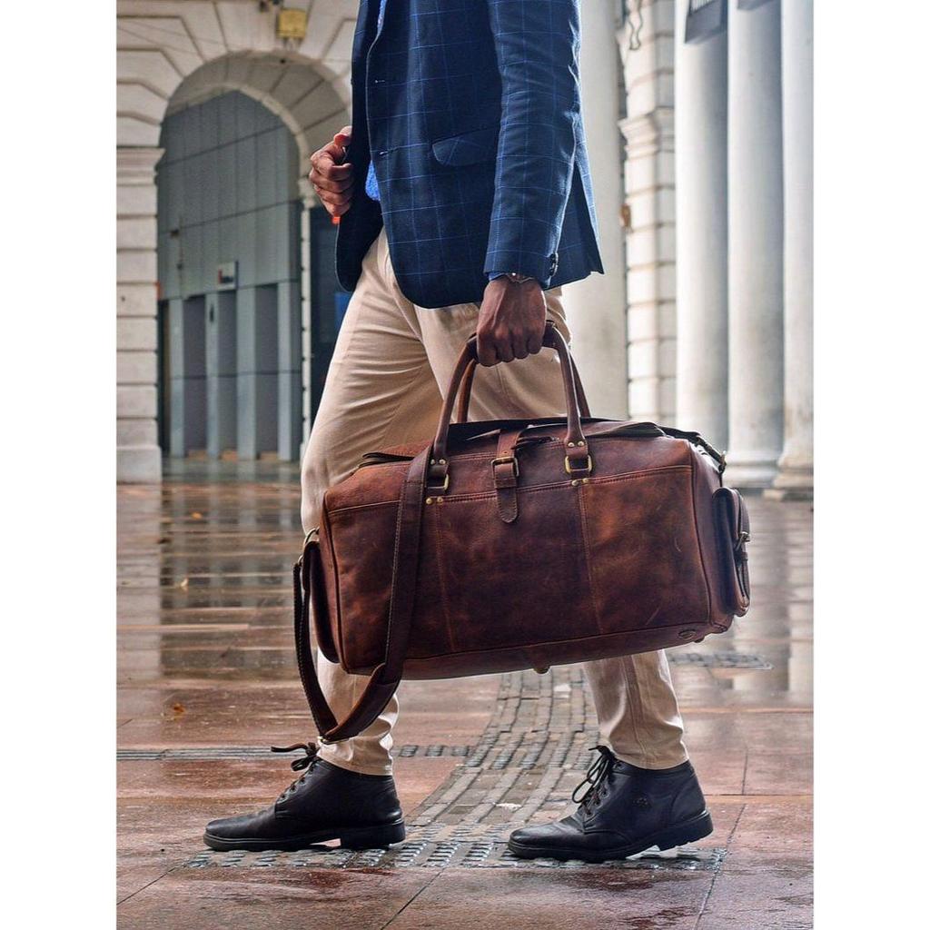 Full Grain Leather Travel Duffel Bag: Weekender Carry-on
