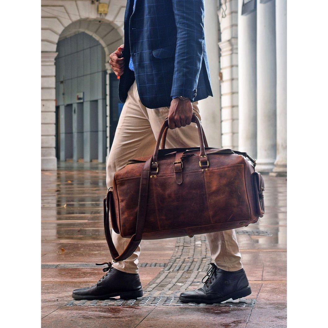 

Full Grain Leather Travel Duffel Bag: Weekender Carry-on 22 x 11 x 11 in