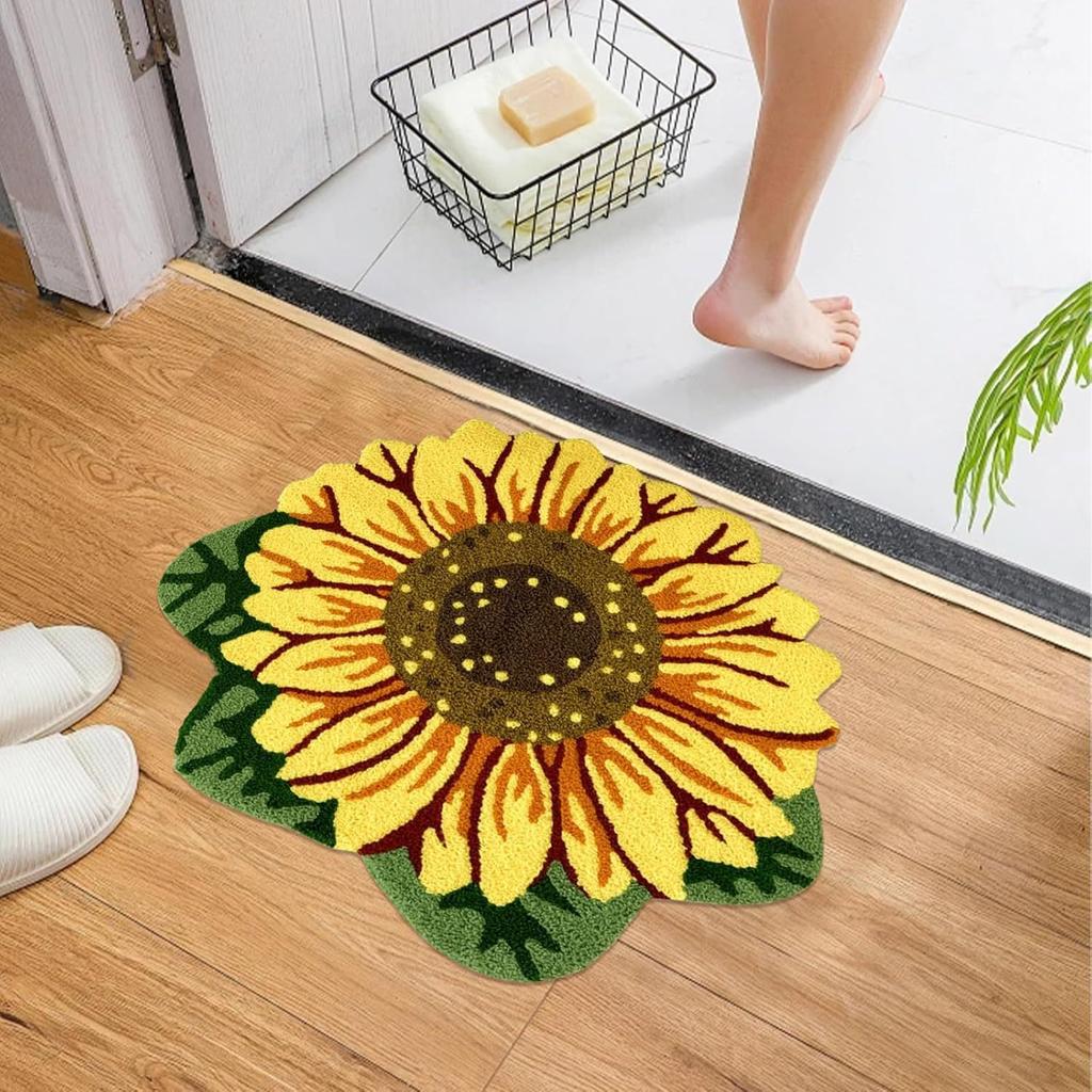 3D Sunflower Floor Mat Bathroom Entrance Floor Mat Foyer Living Room Dirt Resistant and Slip Resistant