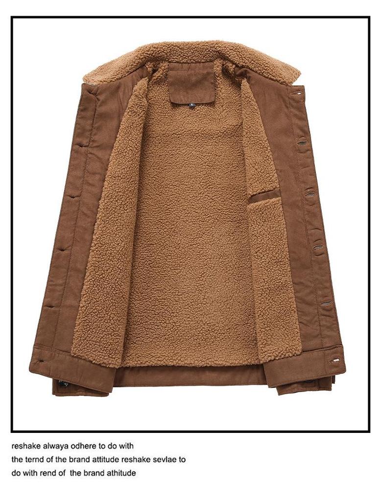 2025 Men's Suede Jacket: Lambswool-Lined Cotton Outerwear, Velvet-Thickened for Winter