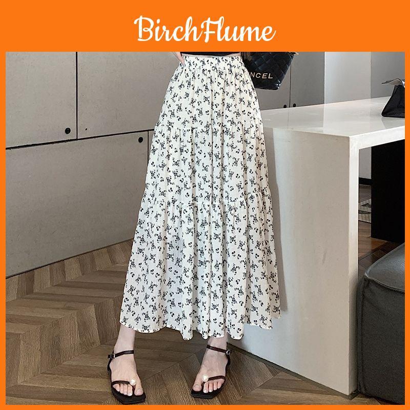 Floral A Line Midi Skirt With Splicing Polyester Fabric For Casual And Office Wear
