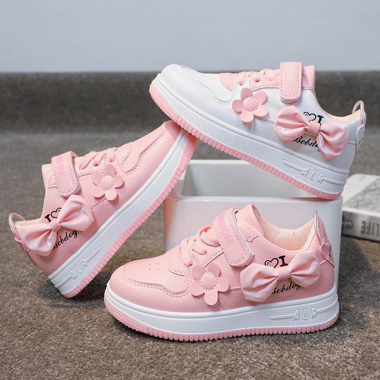 New children's little white shoes fashionable girls' flowers student casual sports shoes low-top round head comfortable running board shoes
