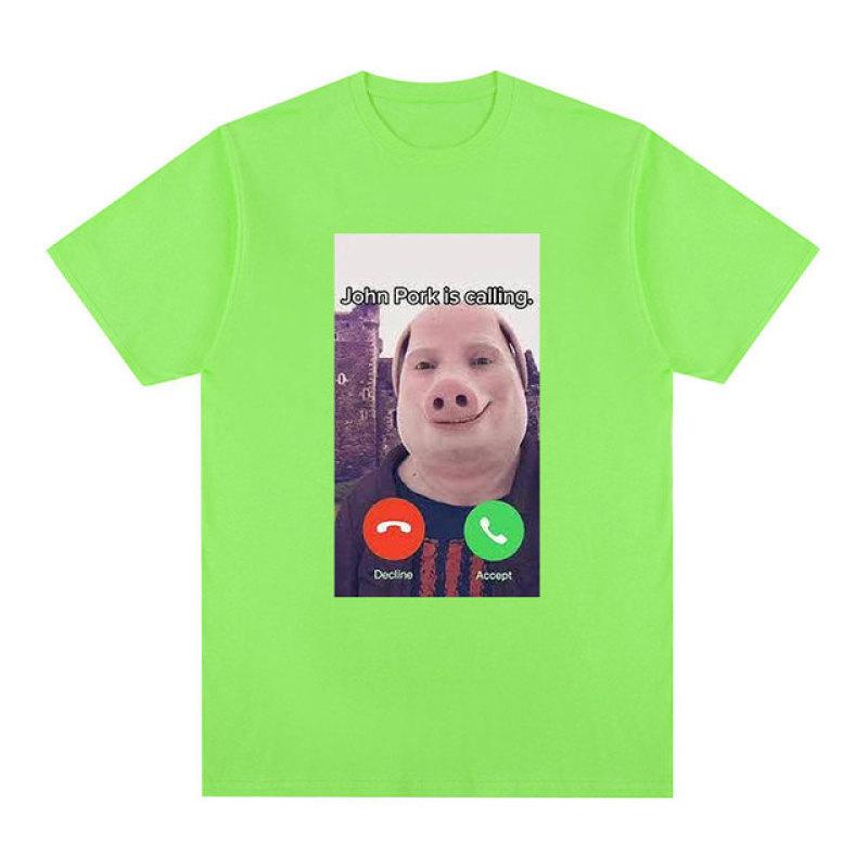 John Pork Is Calling Lustiges Antwort-Anruf-Telefon-T-Shirt Humor Schwein Meme Design Grafik-T-Shirt Niedliche Tierliebhaber übergroße T-Shirts