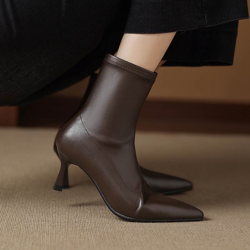 Krazing Pot Microfiber Pointed Toe Thin High Heels Modern Boots Size 42 Zip Women Elastic Ankle Boots