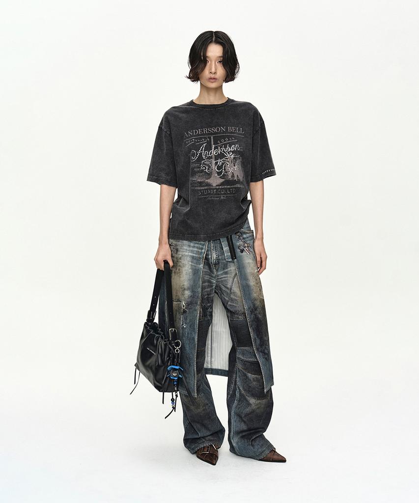Andersson Bell Denim Trompe-Loeil Graphic Wrap Skirt Apa918W(Mid Blue)