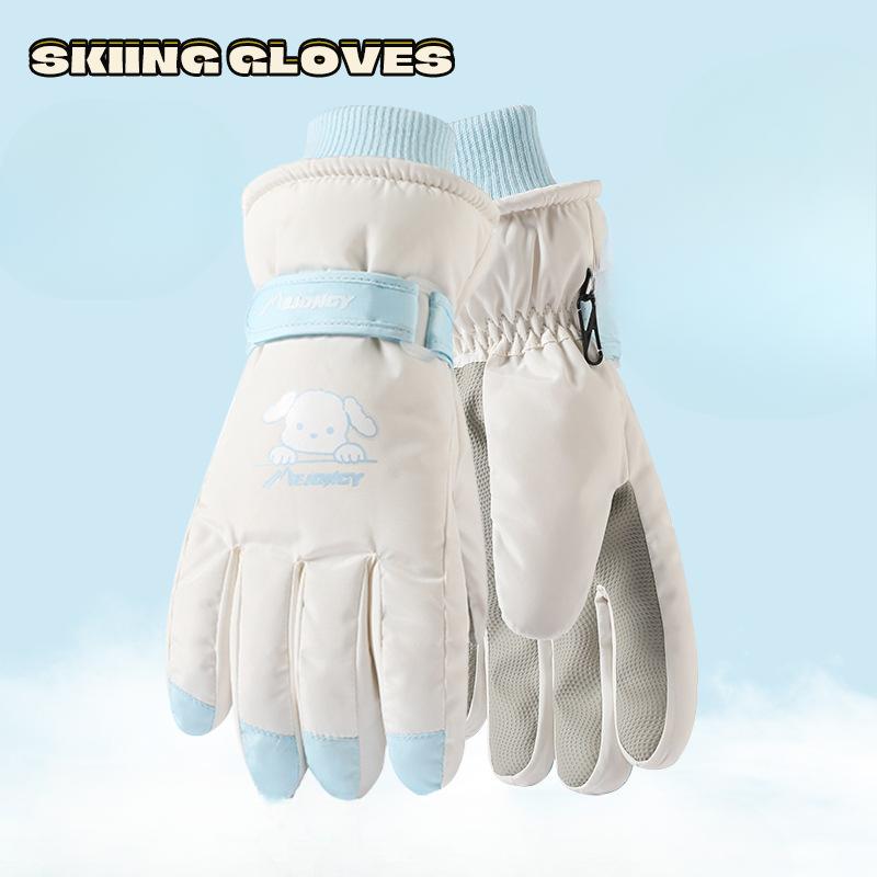 Ski Gloves In Winter Cute Women Plus Velvet Thickened Warm Full Palm Touch Screen In Winter Riding Electric Bikes Against Wind and Cold