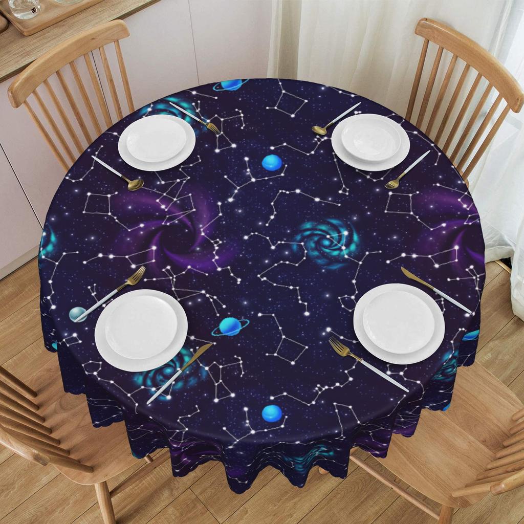 Round Universe Night Sky With Constellations Tablecloth 60 inches Kitchen Dinning Table Cloth Spillproof Table Cover
