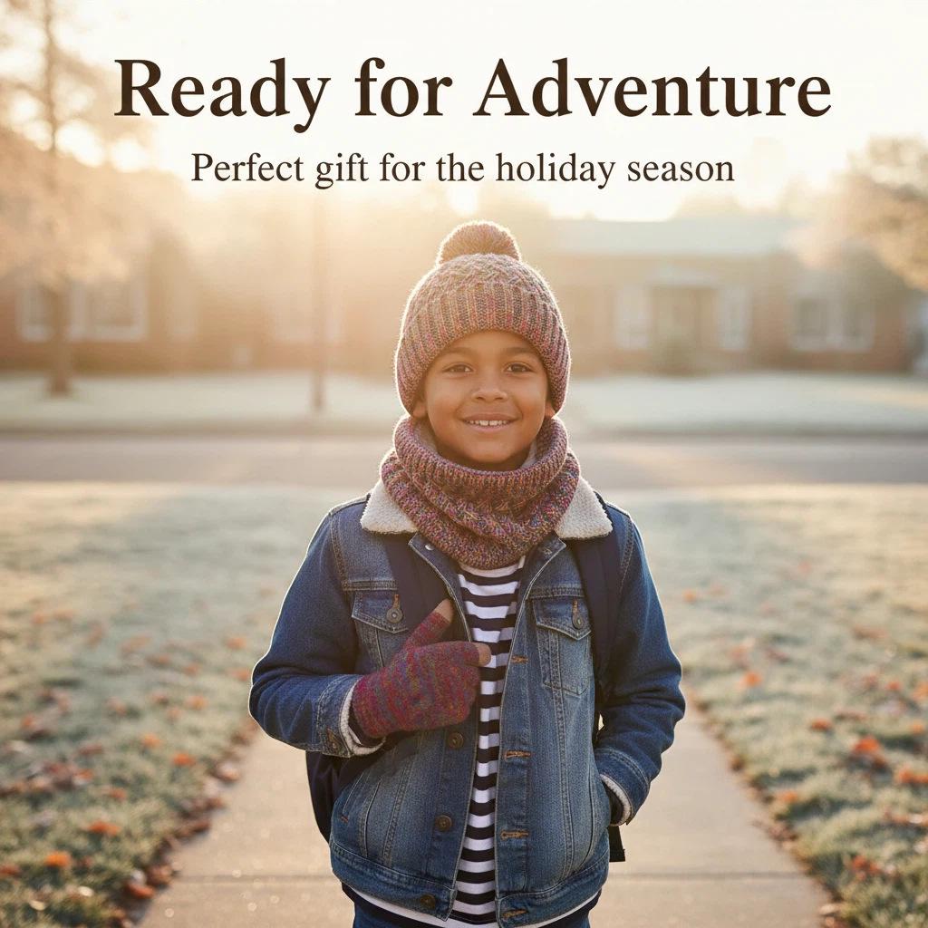 Europäisches & Amerikanisches Kinder Herbst/Winter Plus Samt Bommelmützen, Schal & Handschuhe Set