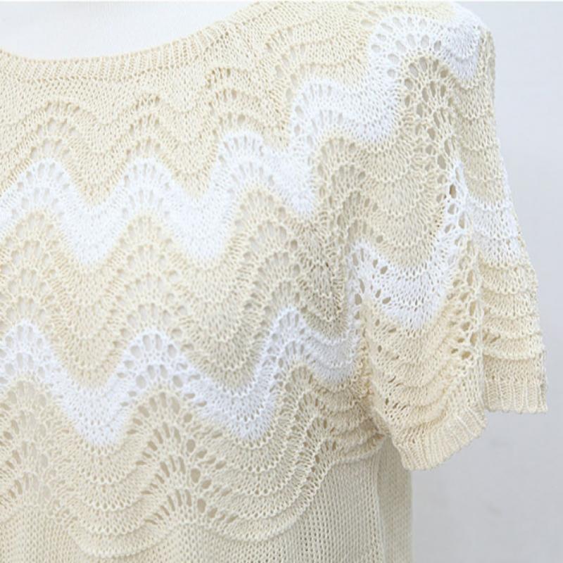 Shiz Madam Long Sleeve Tee Cotton Linen Punching Wave T57546