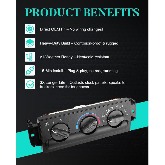 16250545 Heater A/C Control Switch Fit for 1999-2004 S10 & 1999-2002 Sonoma, 2.2L 4.3L Heat A/C Temperature Climate Control Panel Replace OE 09351325