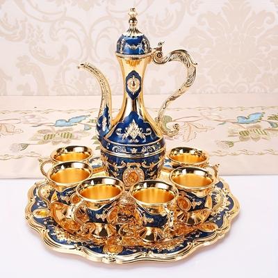Set Vintage Metal Turkish Coffee Pot Set European Style Tea Set 6 Luxury Coffee Cups Craft Tea Tray And Teapot For Serving Tea Zamzam Coffee Cappuccin
