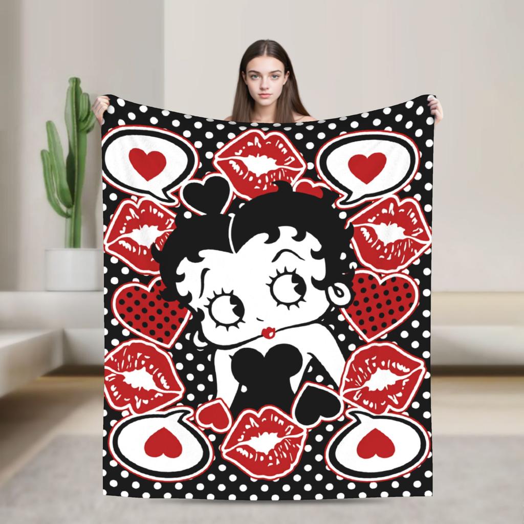 Warm Blanket Airplane Travel B-Bettys Boops Bedding Throws  Flannel Bedspread For Home Decor Graphic Sofa Bed Cover