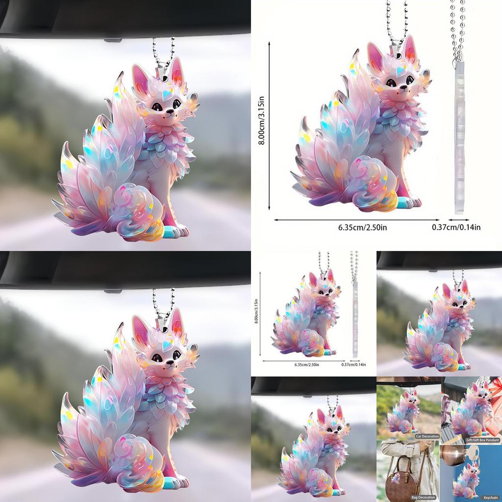 Charming Colorful Fox Acrylic Car Interior Mirror Decor Keychain And Backpack Charm