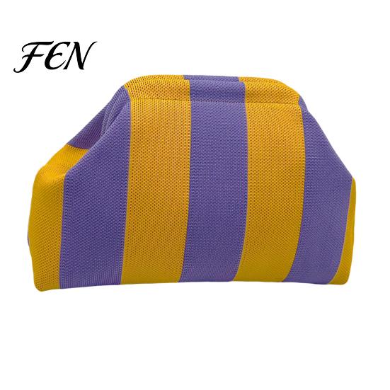 Portable Clutch Purse Woven Striped for Woman, Large Capacity Cosmetic Pouch, Pouch Knit Dumpling Bag, Kiss Lock Handbag Evening, Party Travel Makeup