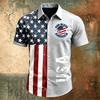 Men's Short Sleeve Button Down Shirt Collared Casual Fit with Letter Print and USA Flag Inspired Pattern for Spring Summer