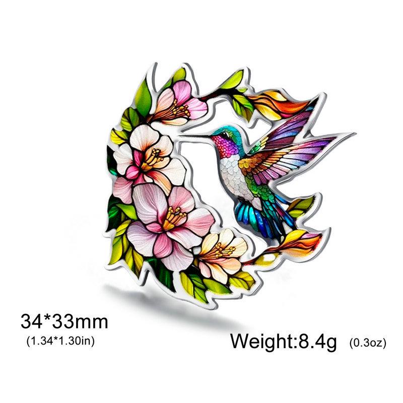 Set de Broche y Collar de Colibrí Colorido con Diseño de Pájaro en Acero Inoxidable, con Pendientes Resistentes al Descoloramiento y Anillo de Gancho