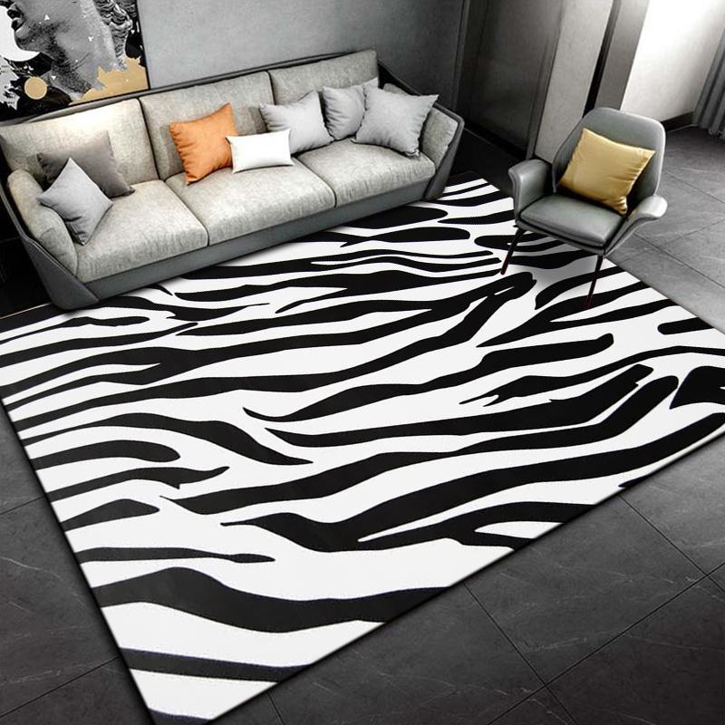 Black White Print Zebra Pattern Area Rug Large,Carpet Rug for Living Room Bedroom Kitchen Doormat Decoration,Non-slip Floor Rug